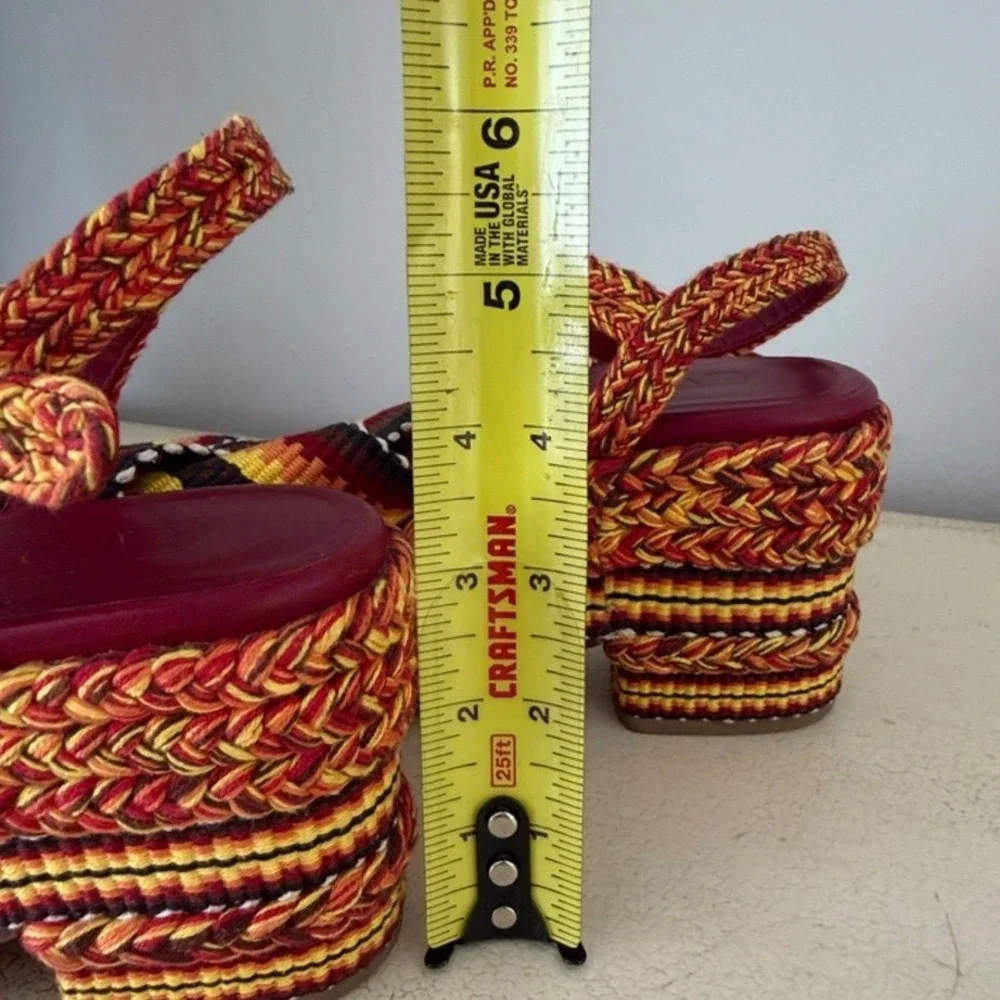 Antolina Paris Woven Textile Women Sz 8 Striped Platform Sandal Red/Yellow/Black